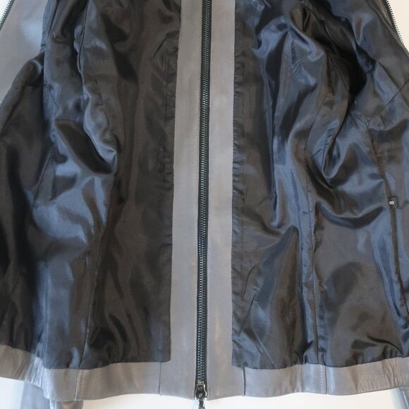 Womens Shari's Place Gray Black Zipper Motif Leather Jacket 8 - Picture 14 of 16